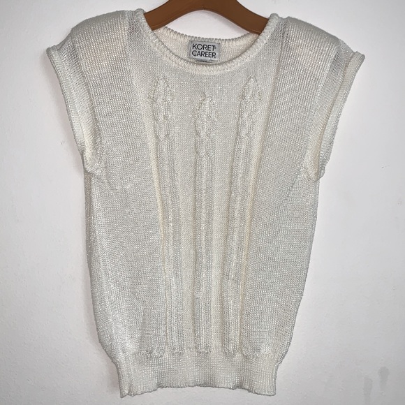 Koret Tops - Koret Career Vintage White Knit Short Sleeve Sweater Blouse  Size M